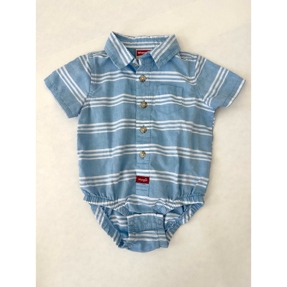 Wrangler Light Blue Striped Baby Onesie
